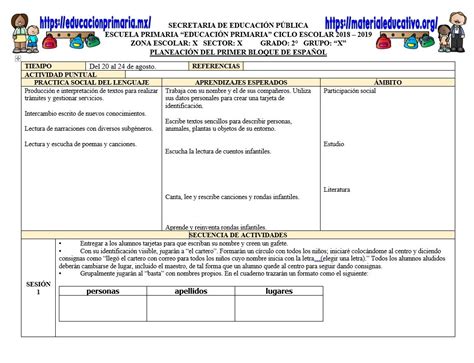 Planeaci N Trimestral Para El Segundo Grado Del Ciclo Escolar