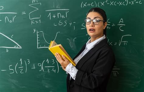 Free Photo Surprised Young Female Teacher Wearing Glasses Standing In