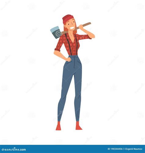 Lumberjack Woman With Axe. Female Axeman For Logo Cartoon Vector | CartoonDealer.com #214930743