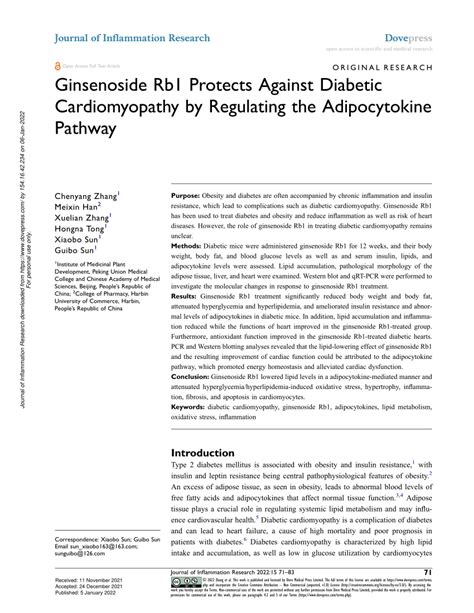 Pdf Ginsenoside Rb Protects Against Diabetic Cardiomyopathy By