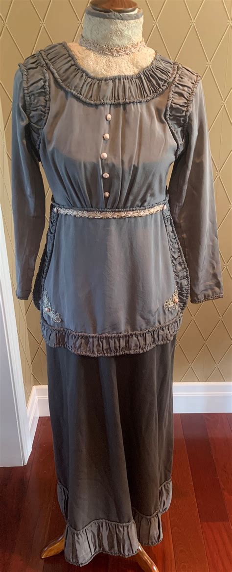 1900s Edwardian Walking Dress Antique Gray Wool And Silk Etsy