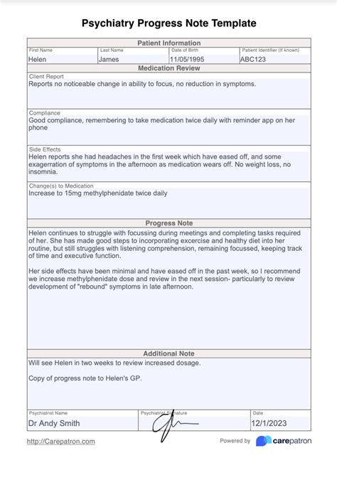 Psychiatric Note Template