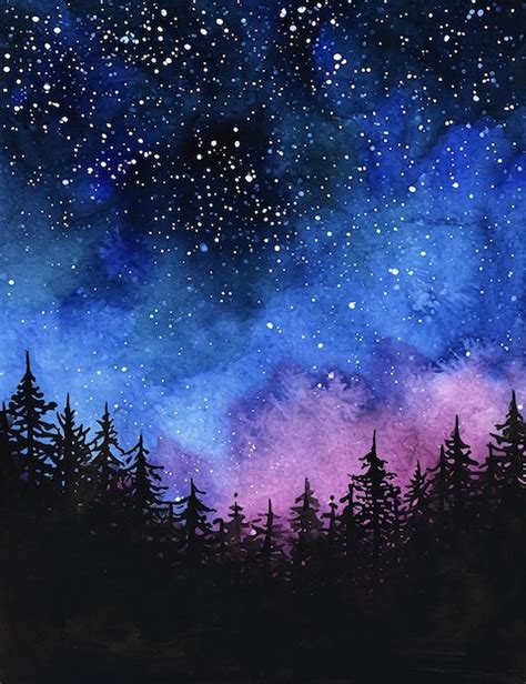 Premium Photo Simple View Of Night Sky Painted In Watercolors AI