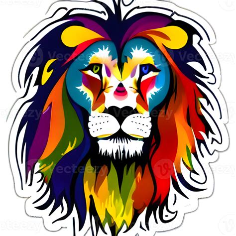 Colorful Lions Head Logo Lions Face Sticker Modern Pop Art Style