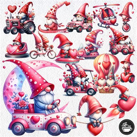 Watercolor Valentine Gnomes PNG Clipart Valentine S Day Vehicles PNG