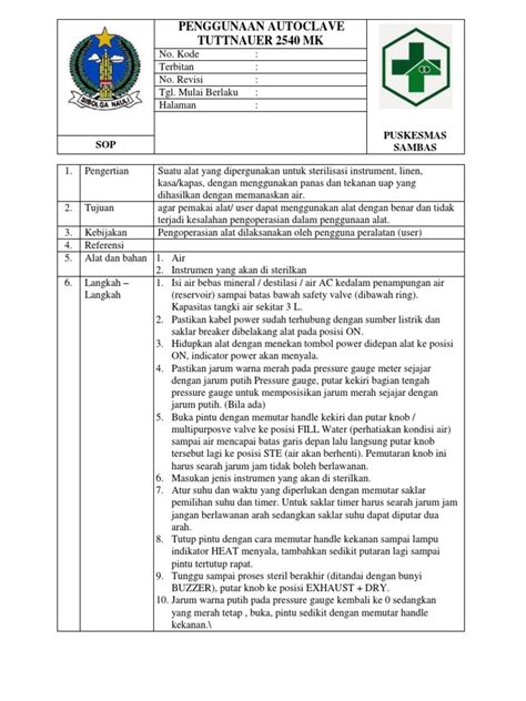 Sop Autoclave