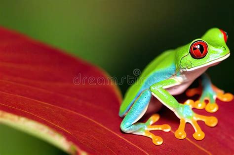 Small Red Eyed Tree Frog Sits On Red Leaf Stock Photo Image Of Leaf