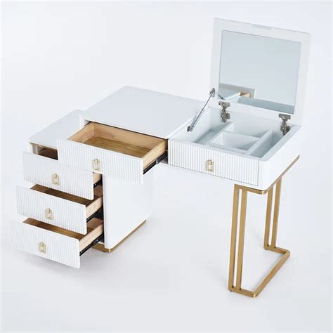 Modern Makeup Vanity Expandable Dressing Table With Cabinet Mirror Inc