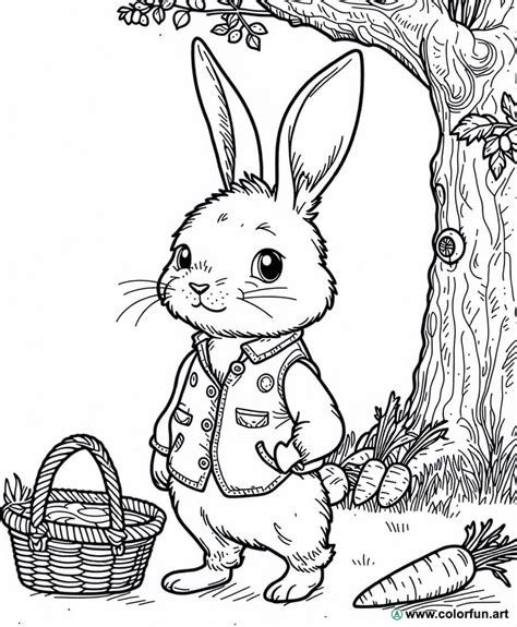 Coloriage de Pierre le Lapin Mignon à Télécharger ou à Imprimer