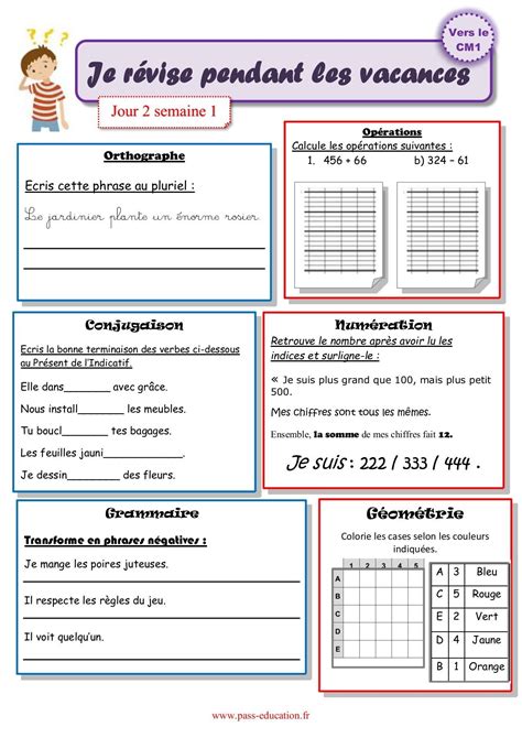 Cahier de vacances gratuit à imprimer Ce2 vers le CM1 Juillet