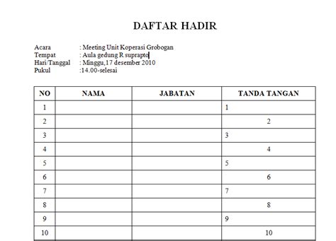 Cara Membuat Daftar Hadir Format Excel Warga Co Id