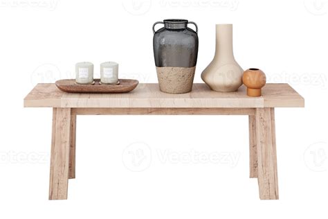 Beige Table With Home Decor Isolated On A Transparent Background