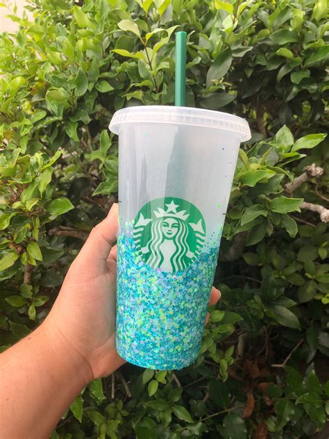 GLITTER STARBUCKS CUP Green Teal Glitter Reusable Cup Etsy