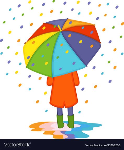 Girl hiding from colored rain under umbrella back Vector Image