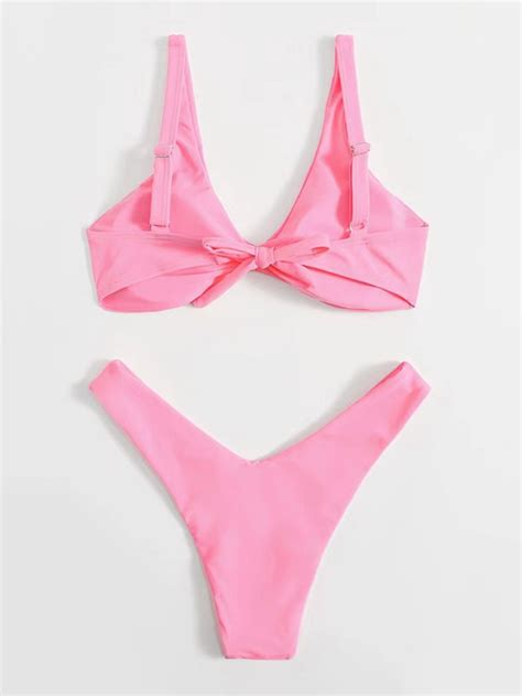 Solid Tie Bikini Padded Bra High Leg Bandage Push Up Bikini Set Brazilian Swimsuit Brazilian