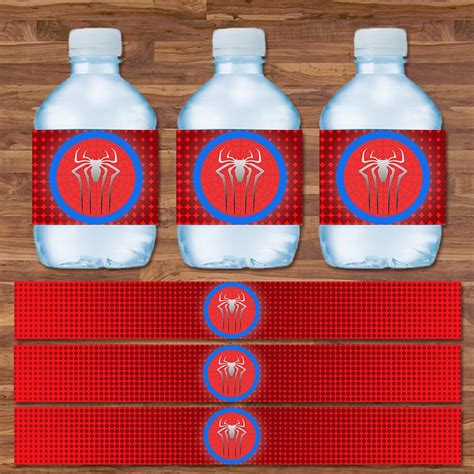 Spiderman Drink Labels Spiderman Water Bottle Labels Red Etsy