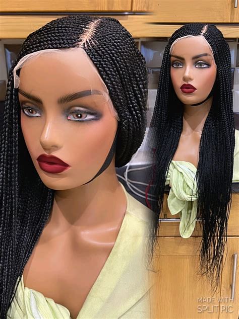 Ready To Shipbraided Wig Lace Closure Cornrow Small Jet Black Braids 32