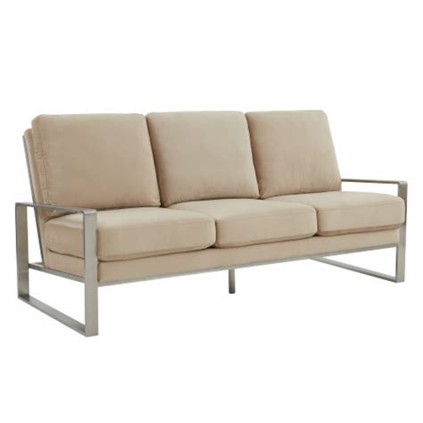 LeisureMod Jefferson Contemporary Modern Design Velvet Sofa With Silver ...