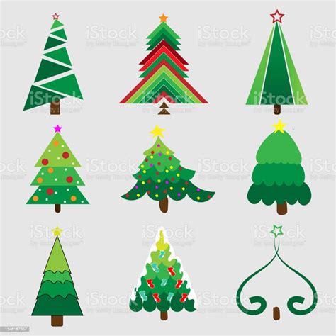 Collection Of Christmas Trees Pines For Greeting Card Invitationbanner Web New Years And Xmas