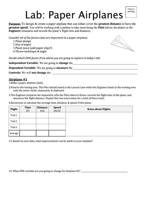 ️Paper Airplane Lab Worksheet Free Download| Goodimg.co