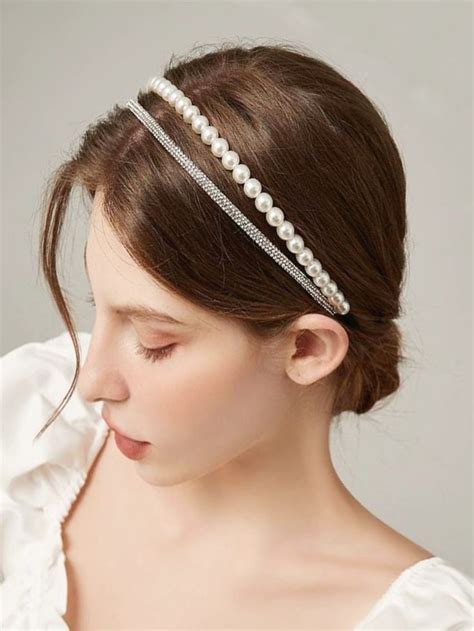 Rhinestone Faux Pearl Decor Headband In Shampoo Hair Fall