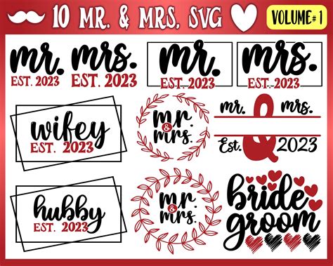 Mr And Mrs Est 2023 Svg Png Pdf Wedding Svg Marriage Svg Etsy