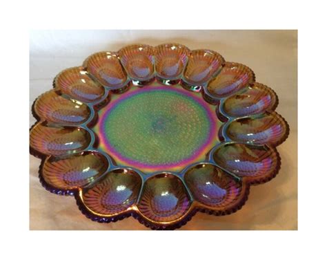 Vintage Indiana Hobnail Carnival Glass Egg Dish Indiana Deep Gold Iridescent Carnival Glass