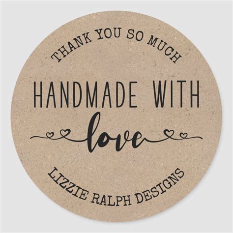 Handmade With Love Custom Kraft Look Thank You Classic Round Sticker