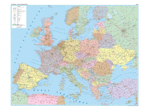 Europa Mapa Cienna Drogowa Arkusz Papierowy Artglob