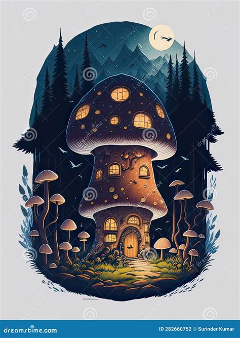 Big Mushroom House Fairy Tale Night Lights Magic Realistic