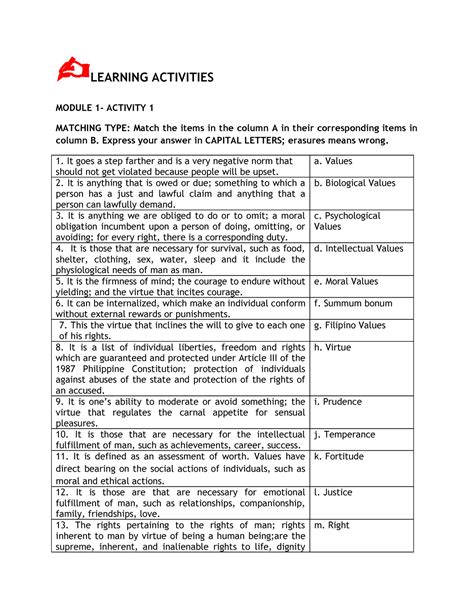 Learning Activity No 1 Learning Activities Module 1 Activity 1