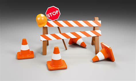 set of realistic cones traffic, safety hat, road work safety sign to