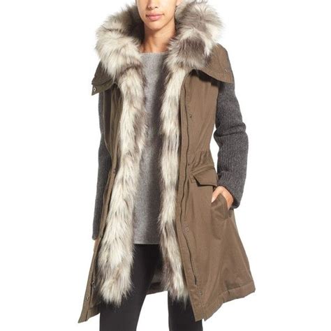 Womens Vera Wang Faux Fur Trim Mixed Media Parka 7 250 Mxn Liked On