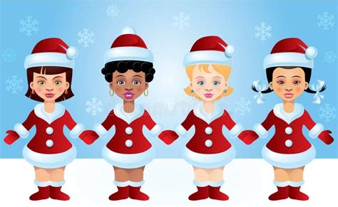 Four Santa Girls Stock Vector Illustration Of Ethnic 45441999