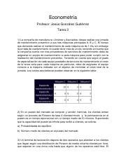 Econometría tarea 3 pdf Econometría Profesor Jesús González