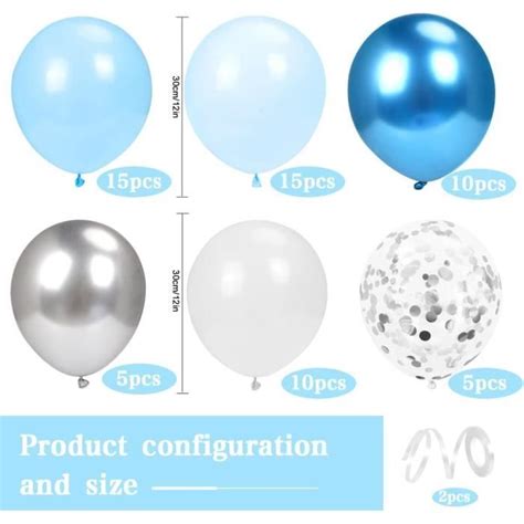 Ballon Bleu Blanc Argent 60Pcs Latex Ballons Bleu Pastel Blanc Avec