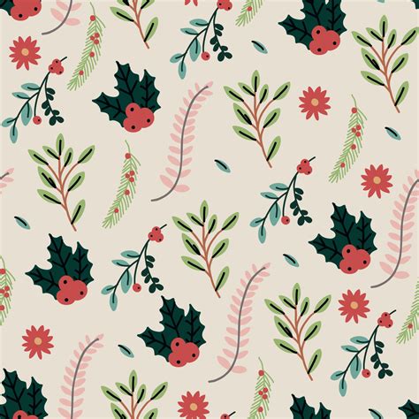 seamless holly flowers pattern  vector art  vecteezy