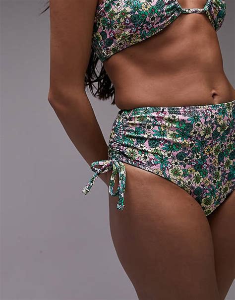 Topshop Mix And Match Ditsy Floral Ruche Side High Waist Bikini Bottoms