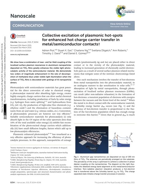 PDF Collective Excitation Of Plasmonic Hotspots For Enhanced Hot Charge Carrier Transfer In