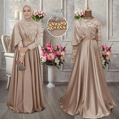 Model Baju Gamis Brokat Terbaru 2024 Desain Modern Simple Dan Elegan