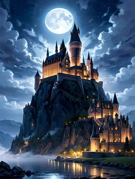 Hogwarts Castle At Night Painting Art Of Paint By Numbers