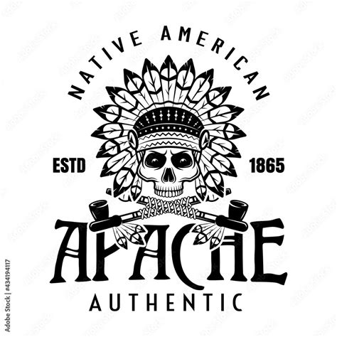 Apache tribe vector vintage emblem, label, badge o logo in monochrome style isolated on white ...