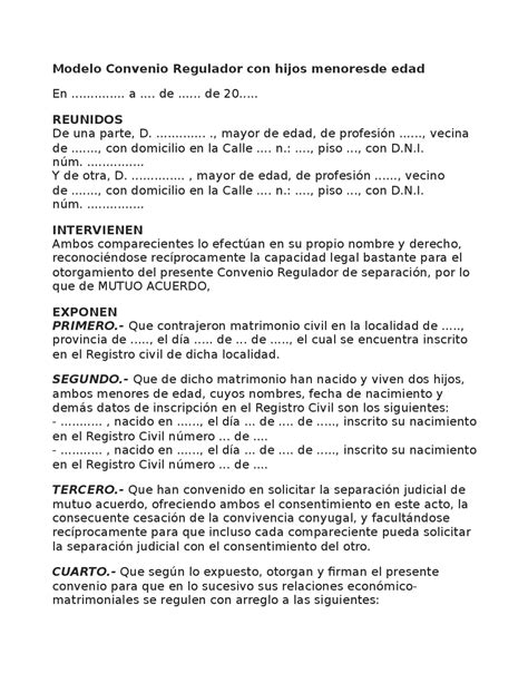 Modelo Convenio Regulador Con Hijos Menoresde Edad En A De Apuntes De Derecho Civil Docsity