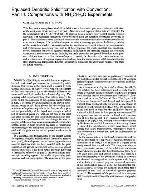 Pdf Equiaxed Dendritic Solidification With Convection Part Iii