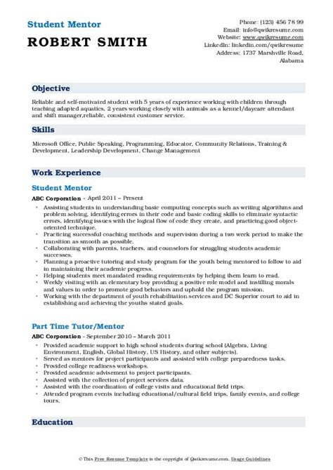 Student Mentor Resume Mentor Resume Samples Qwikresume Williamson Ga Us