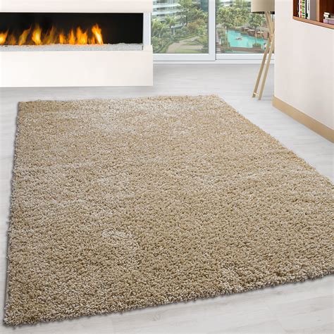 Modern Beige Plain Solid Shaggy Carpet In Beige Colour