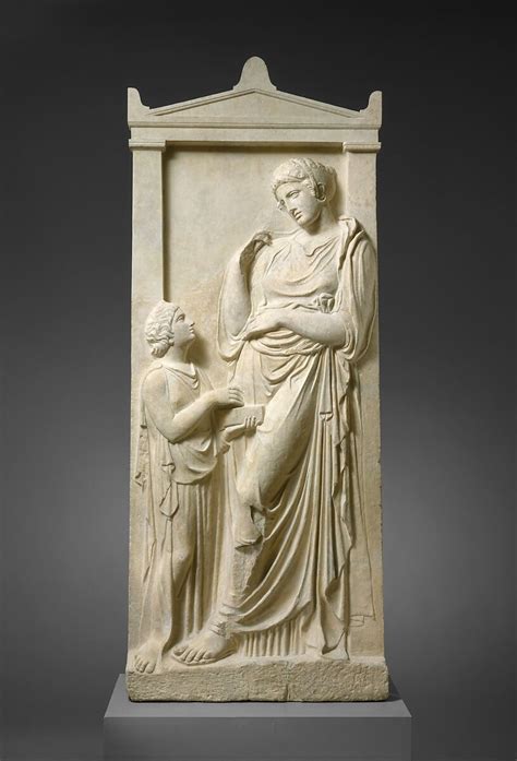 Marble Grave Stele Of A Young Woman And Servant Greek Attic