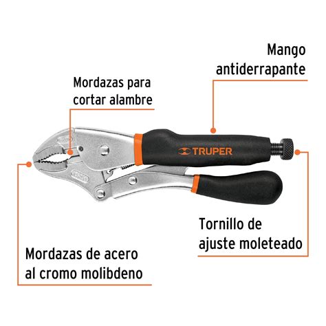 Pinza de presión 10 mordaza curva mango de vinil Truper Pinzas De