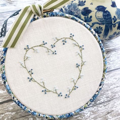 Embroidery Hoop Blue Heart Wreath Kit Diy Embroidery Flowers