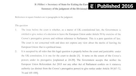 Summary Of High Court Ruling On Article 50 And ‘brexit The New York